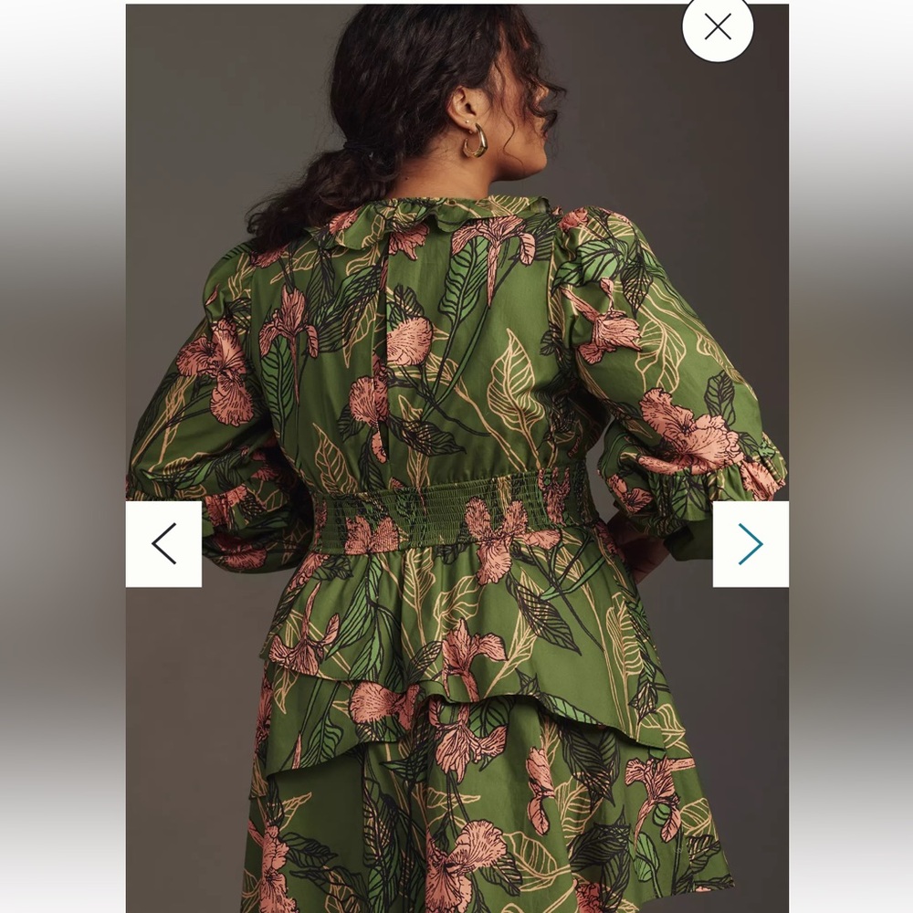 Anthropologie Green Floral Mini Dress - Picture 2 of 10